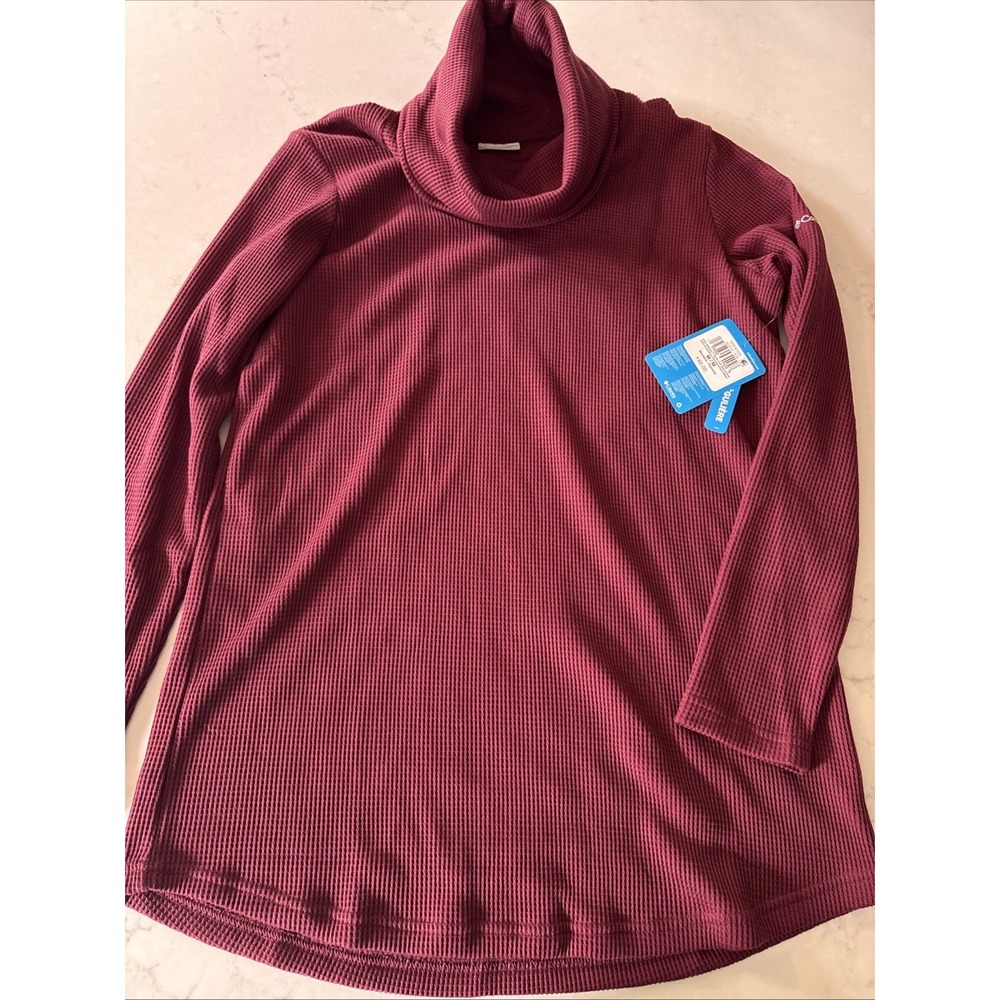 Columbia Holly Hideaway Waffle Cowl Neck Pullover Top Women's M Burgundy NWT